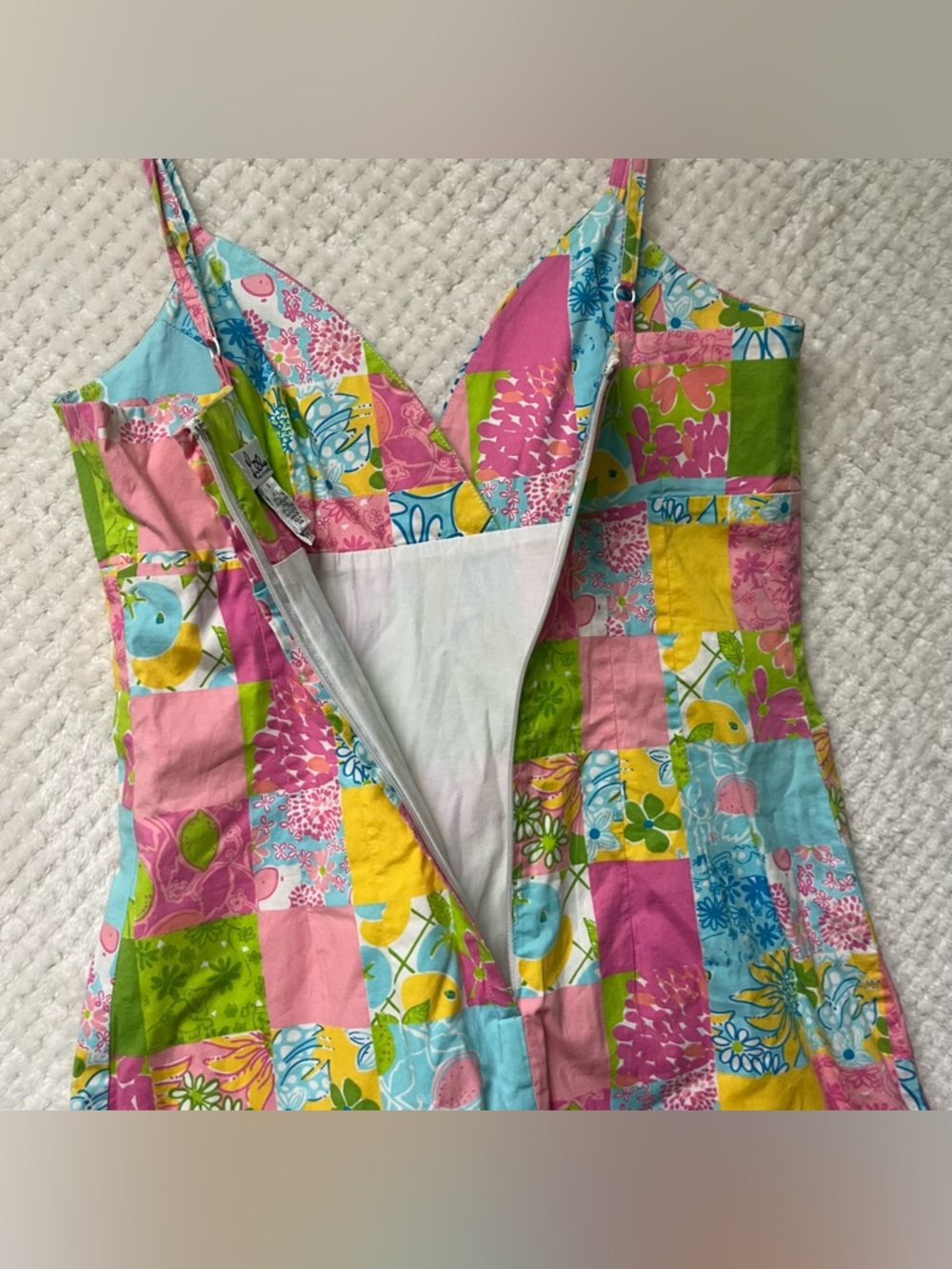 Lilly Pulitzer Vintage Patchwork Dress Colorful Floral Cotton Blend Beach Sz 6 - Picture 8 of 16